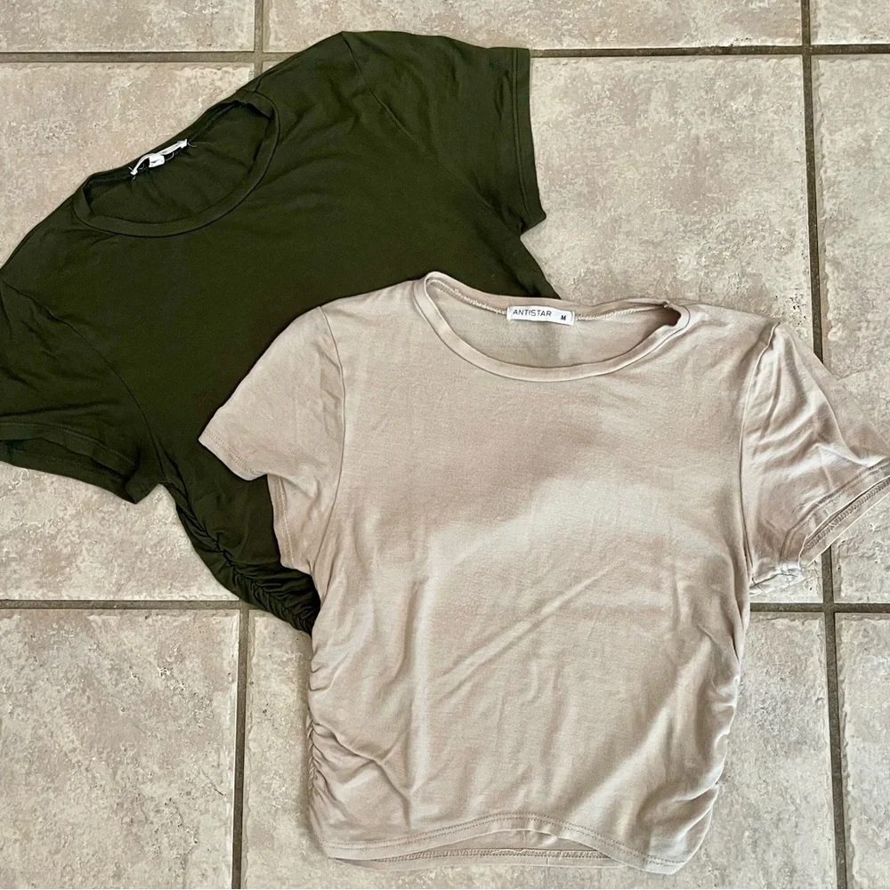 Antistar Pair of Cropped, Lightweight Tees (1 Forest Green, 1 Taupe), Size M - Picture 2 of 13